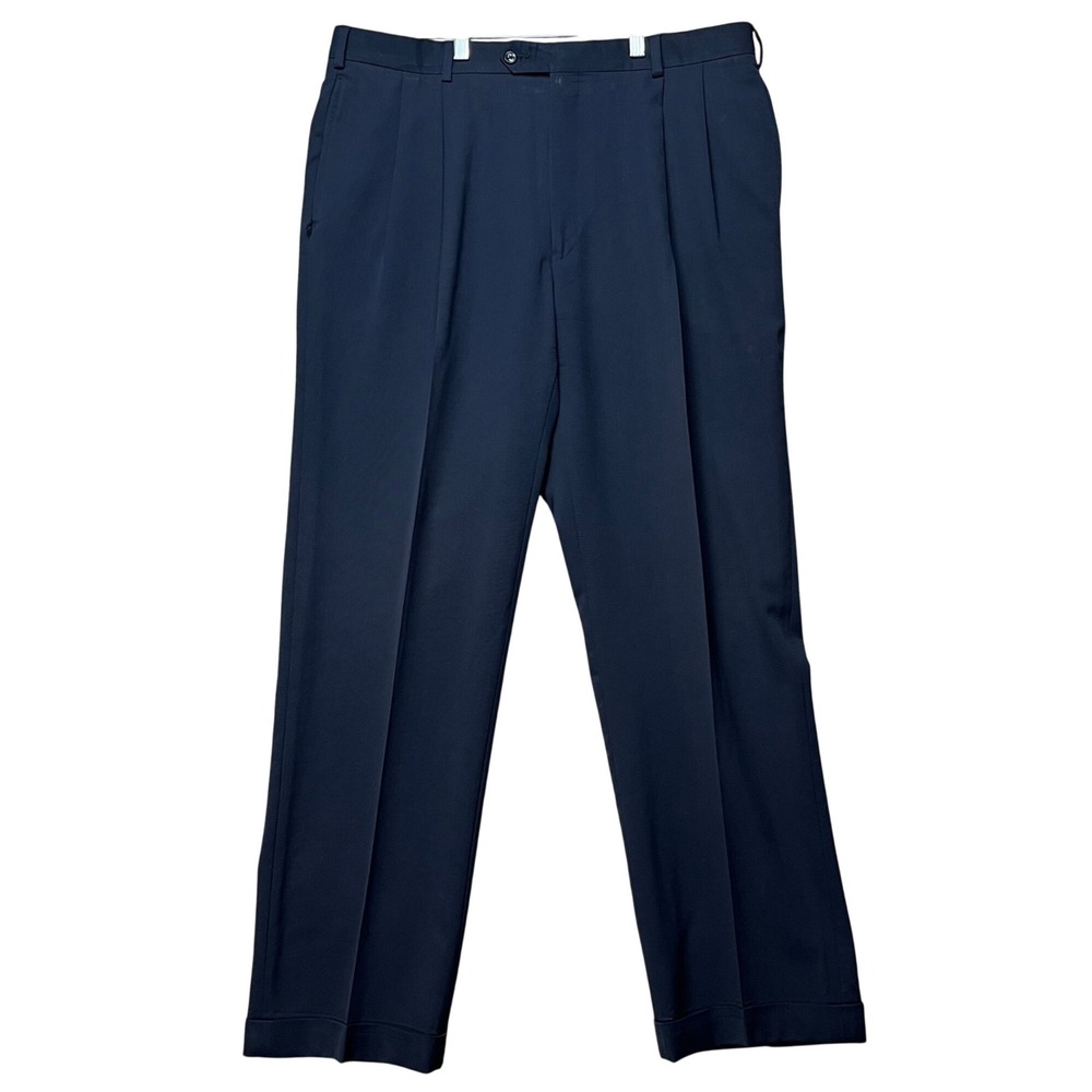 Jos. A. Bank Executive Collection Dress Pants Mens 38x32 Navy Blue Pleated Wool